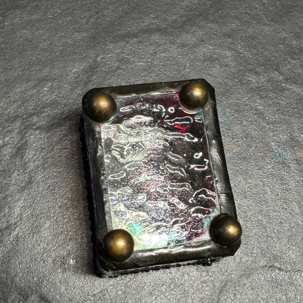 Vintage Red Stained Glass Trinket Ring Box Beveled Lid Ruby Keepsake Box‎
